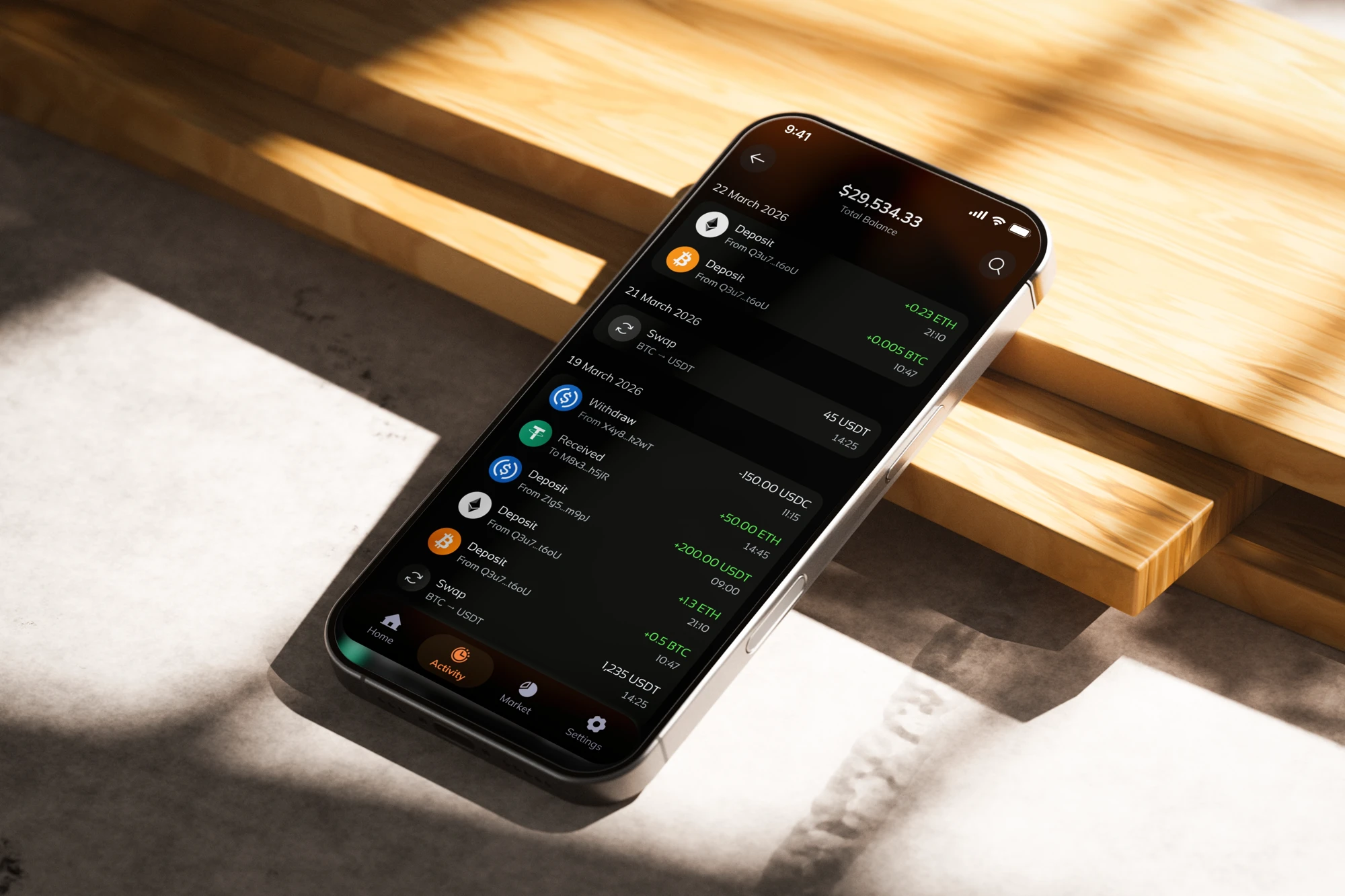 Crypto portfolio wallet app on iPhone