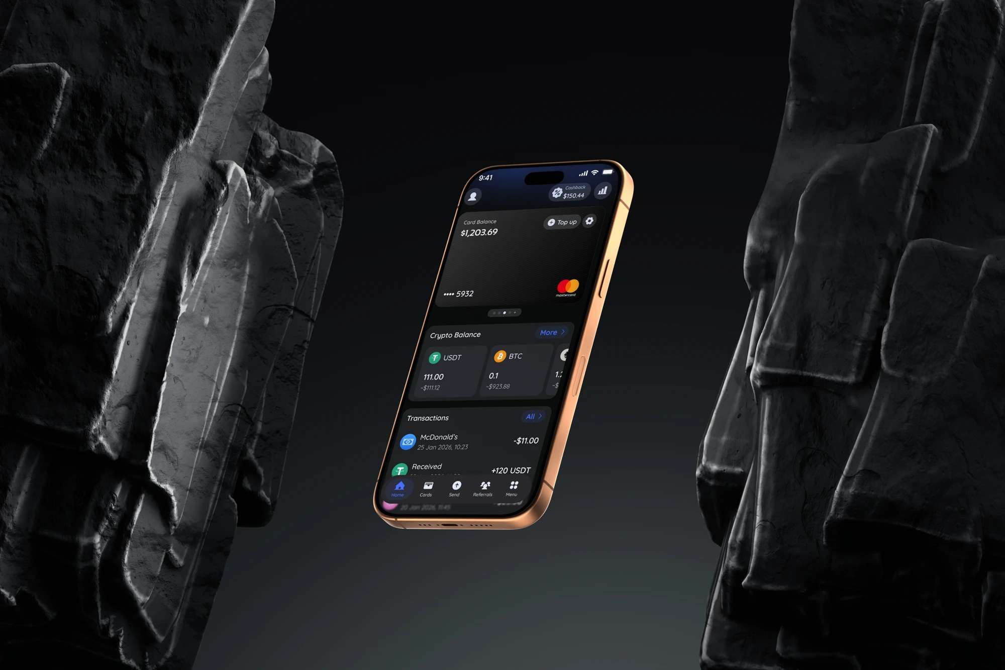 Crypto wallet balance screen on iPhone