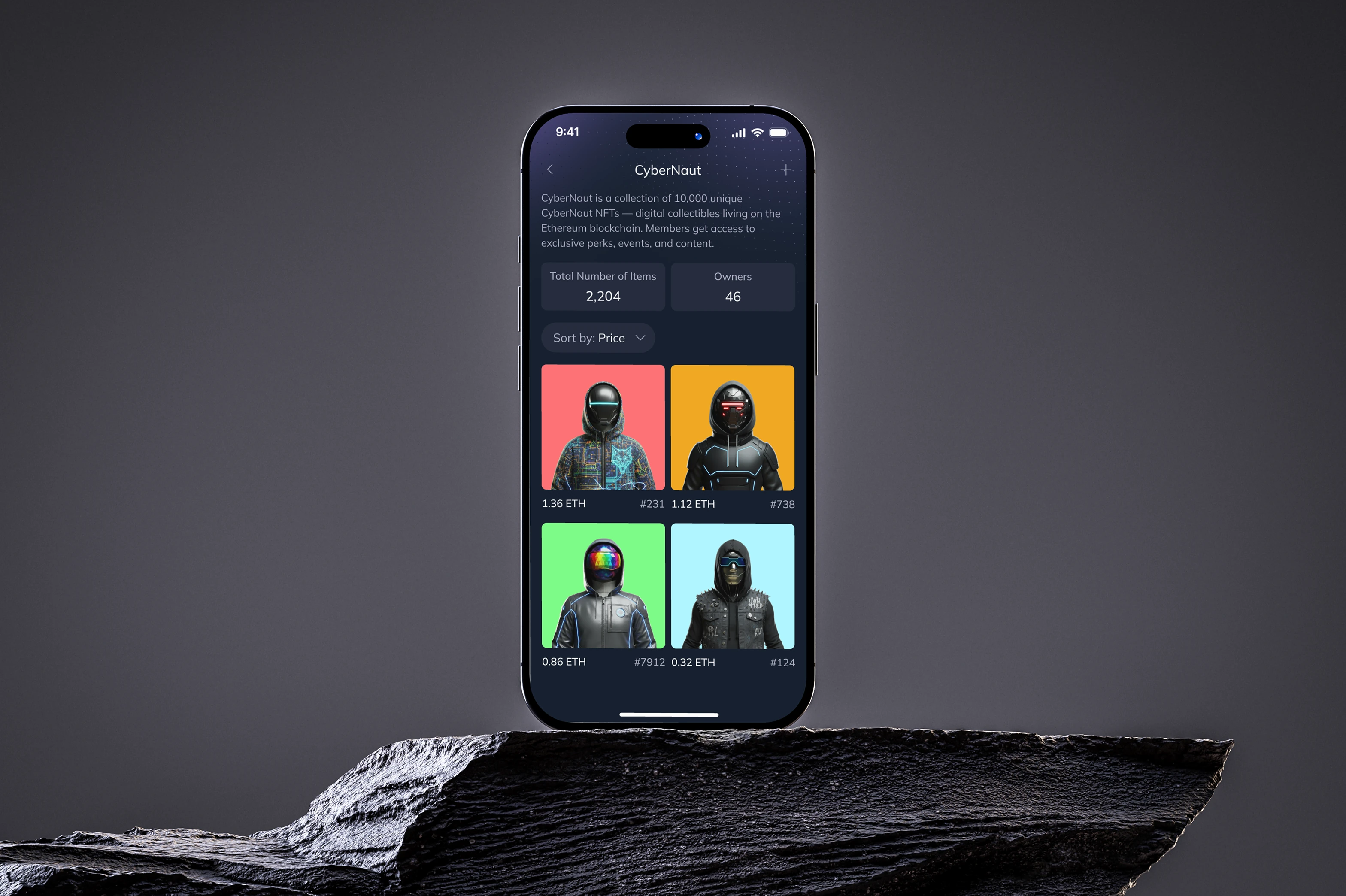 CyberNaut NFT mobile app on iPhone