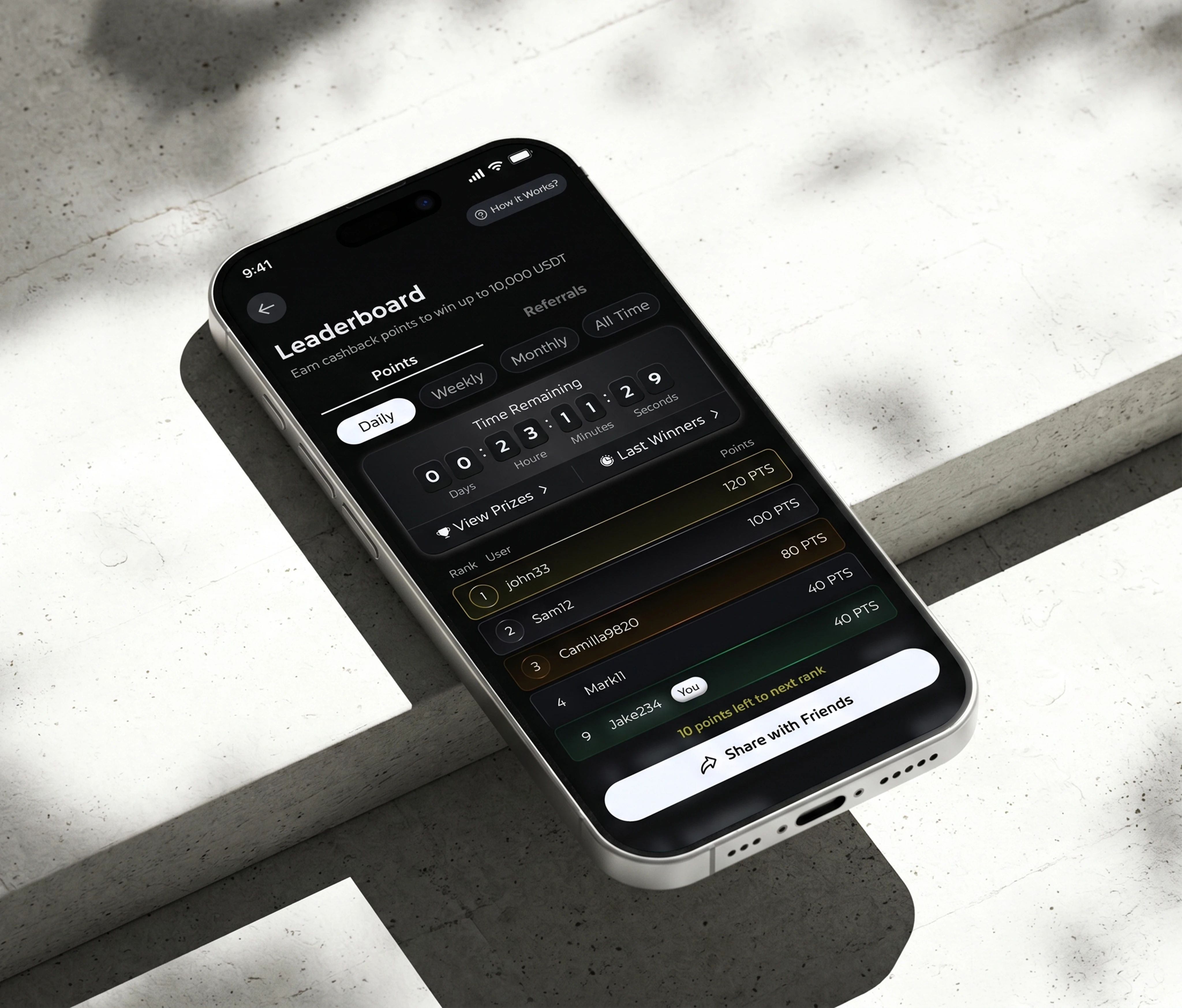 Crypto wallet leaderboard app on iPhone